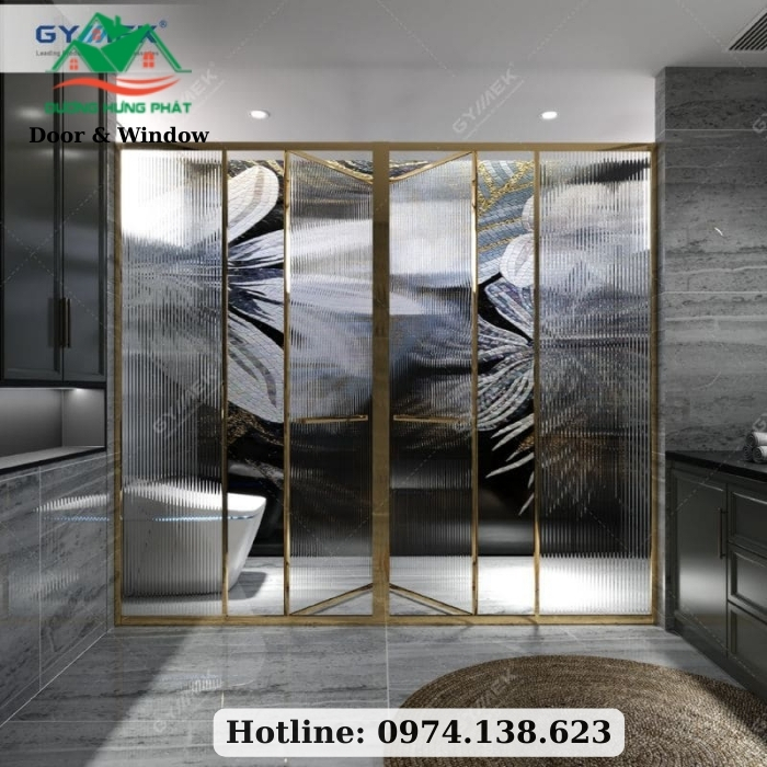 Phòng tắm kính Gymek 180 độ mạ vàng